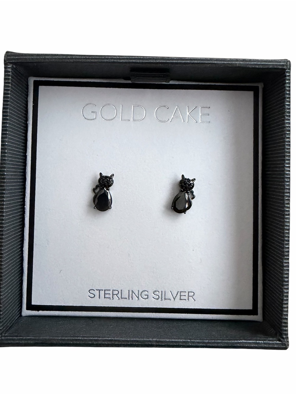 NEW 🐈‍⬛ Gold Cake Sterling Silver Black Cat Stud Earrings